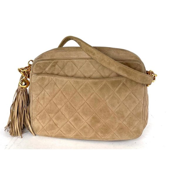 "Chanel Fringe Tassel Camera Bag Quilted Beige Sue - Picture 2 of 11